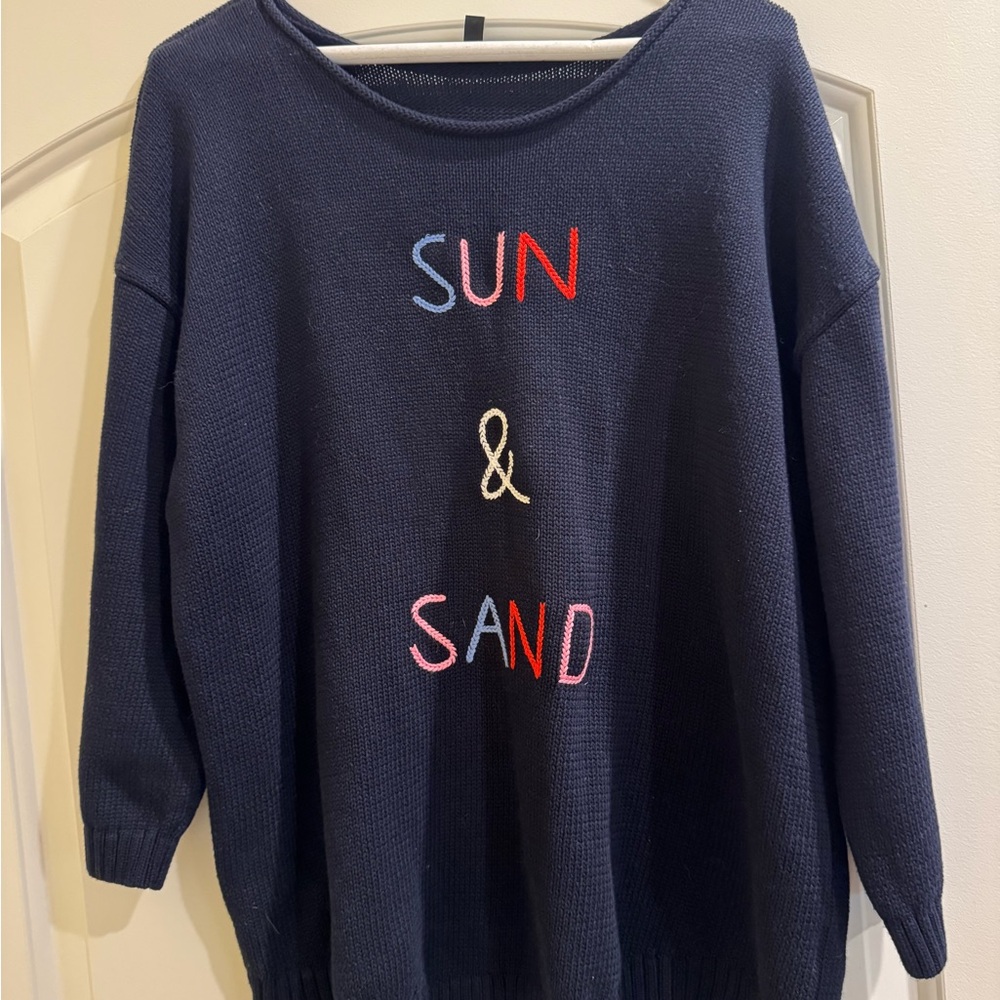 Navy Blue Summer Sweater with Colorful Embroidery Talbots XL Petites